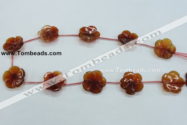 CFG19 15.5 inches 24mm carved flower natural red agate beads