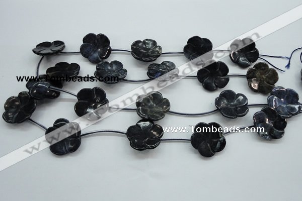 CFG201 15.5 inches 24mm carved flower blue dumortierite beads