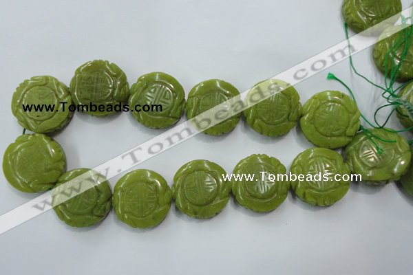 CFG203 15.5 inches 31mm carved coin Korean jade gemstone beads