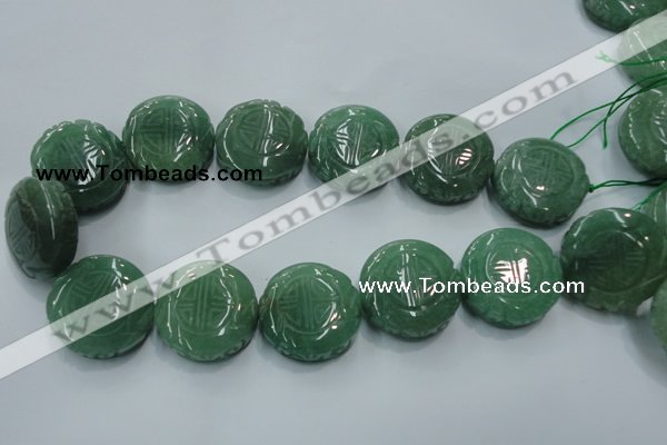 CFG204 15.5 inches 31mm carved coin green aventurine jade beads