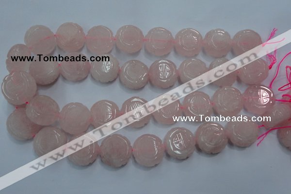 CFG205 15.5 inches 24mm carved coin rose quartz gemstone beads