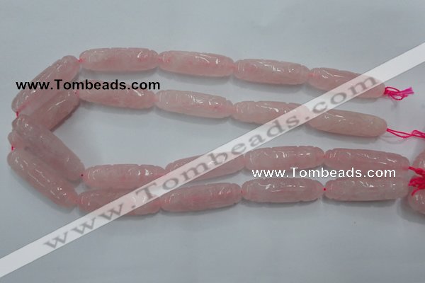 CFG208 15.5 inches 12*40mm carved rice rose quartz gemstone beads