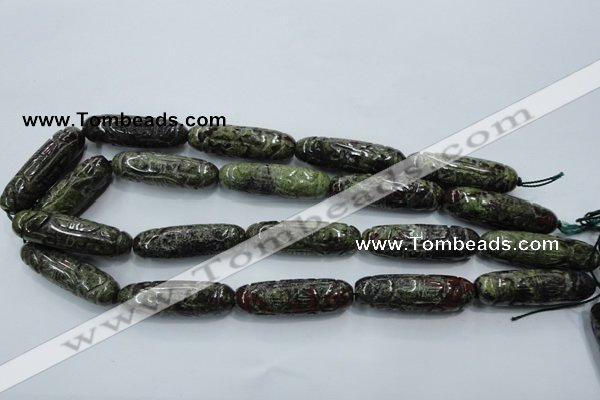 CFG210 15.5 inches 12*40mm carved rice dragon blood jasper beads