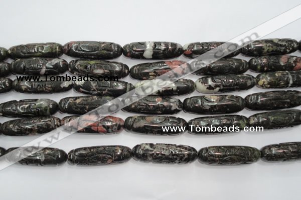 CFG211 15.5 inches 12*40mm carved rice plum blossom jade beads