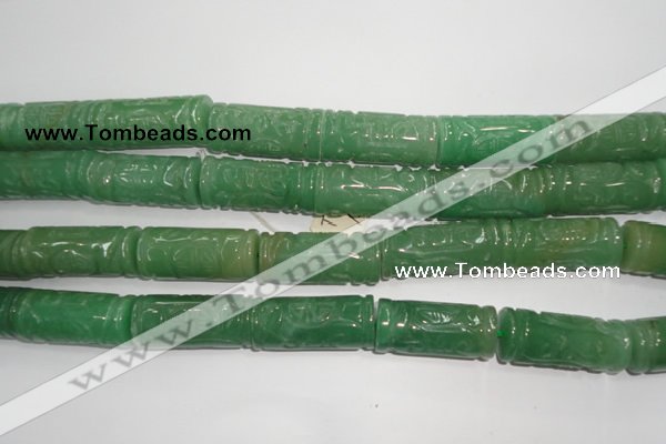 CFG213 15.5 inches 14*31mm carved column green aventurine jade beads