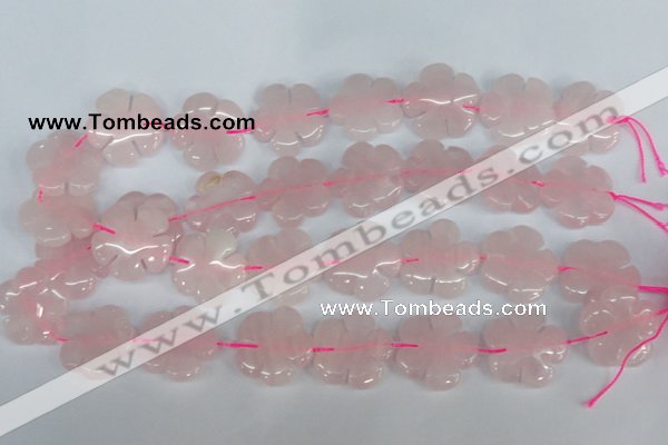 CFG219 15.5 inches 24mm carved flower rose quartz beads