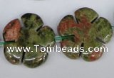 CFG221 15.5 inches 24mm carved flower unakite gemstone beads