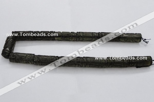 CFG223 15.5 inches 14*31mm carved column smoky quartz beads