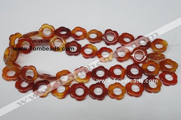 CFG259 15.5 inches 20mm carved flower red agate gemstone beads