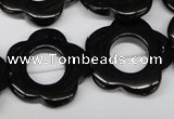 CFG260 15.5 inches 25mm carved flower black agate gemstone beads