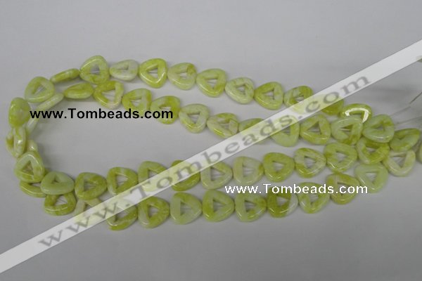 CFG275 15.5 inches 15*15mm carved triangle lemon jade beads