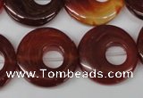 CFG277 15.5 inches 25mm carved donut red agate beads