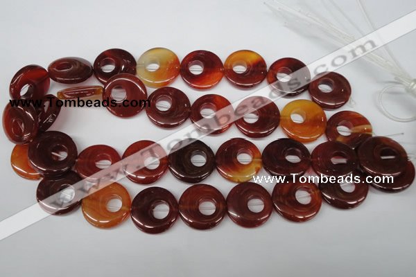 CFG277 15.5 inches 25mm carved donut red agate beads