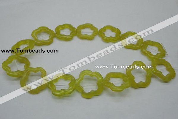 CFG33 15.5 inches 30mm carved flower lemon jade gemstone beads