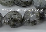 CFG344 15.5 inches 18*22mm carved skull moss quartz beads