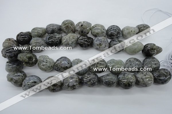 CFG344 15.5 inches 18*22mm carved skull moss quartz beads