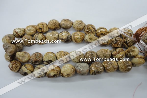 CFG347 15.5 inches 18*19mm carved skull picture jasper beads