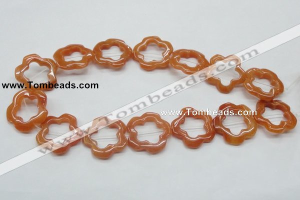 CFG35 15.5 inches 30mm carved flower red aventurine jade beads