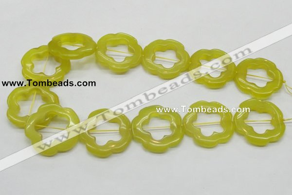 CFG38 15.5 inches 35mm carved flower lemon jade gemstone beads