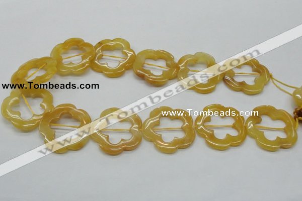 CFG39 15.5 inches 35mm carved flower yellow jade gemstone beads