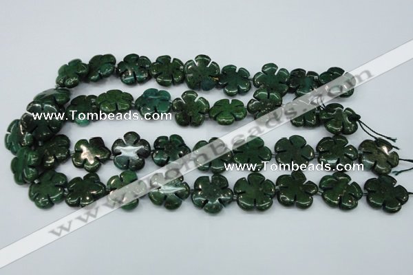 CFG452 15.5 inches 20mm carved flower green iron stone beads