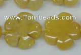 CFG458 15.5 inches 24mm carved flower yellow jade beads