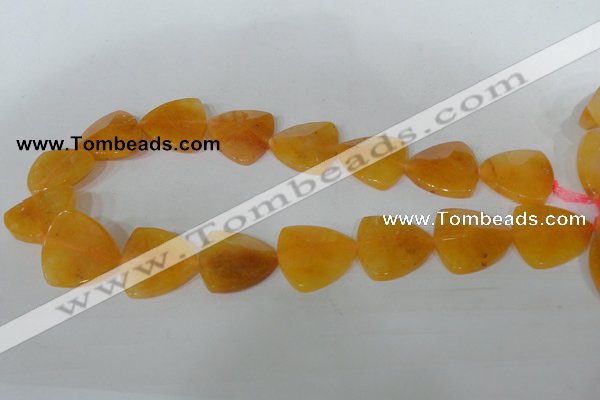 CFG527 15.5 inches 25*25mm carved triangle yellow aventurine beads