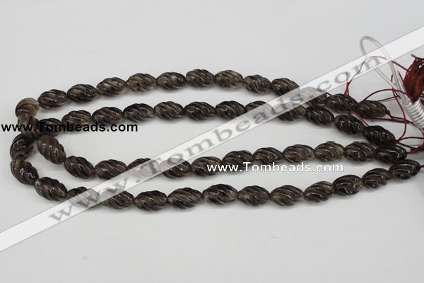 CFG55 15.5 inches 10*16mm carved rice smoky quartz beads