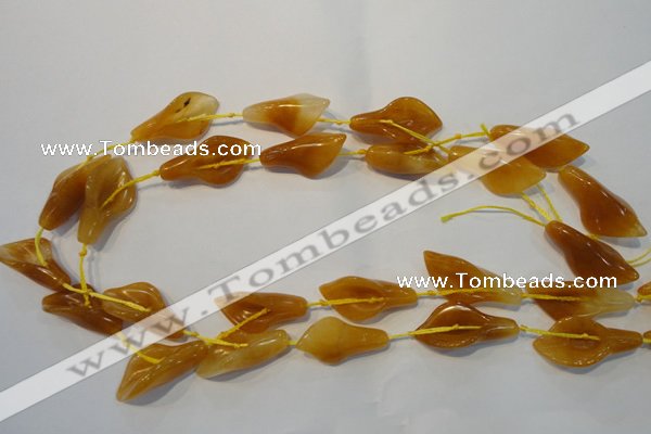 CFG560 15.5 inches 14*28mm carved trumpet flower yellow jade beads