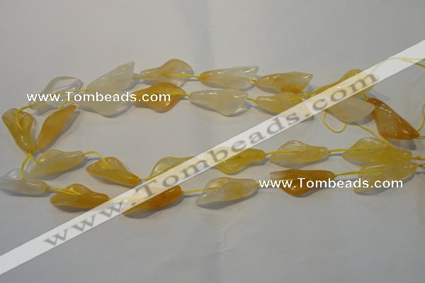 CFG561 15.5 inches 14*28mm carved trumpet flower yellow aventurine beads