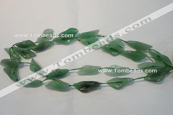 CFG562 15.5 inches 14*28mm carved trumpet flower green aventurine beads