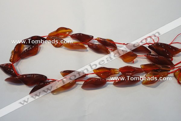 CFG563 15.5 inches 14*28mm carved trumpet flower red agate beads