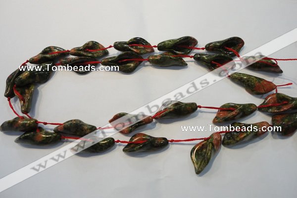 CFG565 15.5 inches 14*28mm carved trumpet flower unakite beads