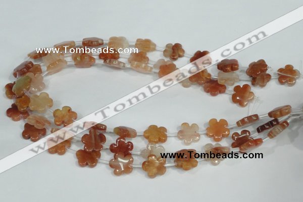 CFG654 15.5 inches 15mm carved flower red quartz beads