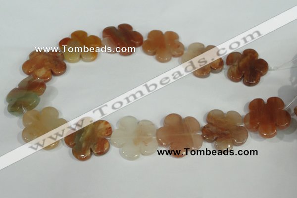 CFG656 15.5 inches 30mm carved flower red quartz beads
