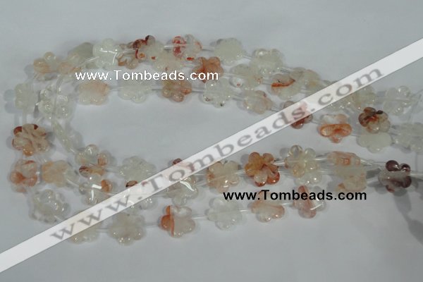 CFG657 15.5 inches 15mm carved flower pink quartz beads