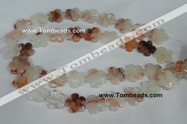 CFG658 15.5 inches 20mm carved flower pink quartz beads