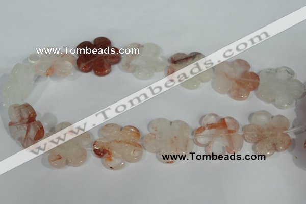 CFG659 15.5 inches 30mm carved flower pink quartz beads