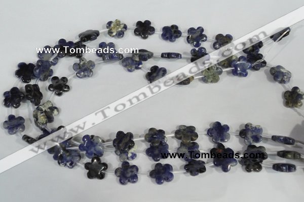 CFG669 15.5 inches 15mm carved flower sodalite gemstone beads
