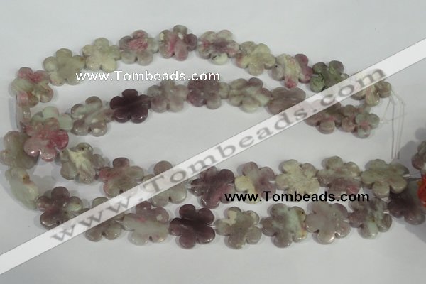 CFG691 15.5 inches 20mm carved flower lilac jasper beads