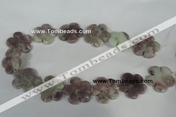 CFG692 15.5 inches 30mm carved flower lilac jasper beads