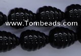 CFG758 15.5 inches 15*20mm carved teardrop black agate beads