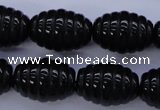 CFG759 15.5 inches 15*20mm carved rice black agate beads