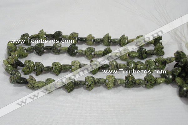 CFG769 15.5 inches 10*15mm carved animal green lace gemstone beads