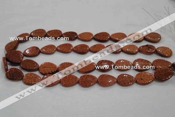 CFG816 12.5 inches 15*20mm carved leaf goldstone beads wholesale