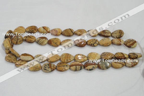 CFG823 12.5 inches 15*20mm carved leaf picture jasper beads wholesale