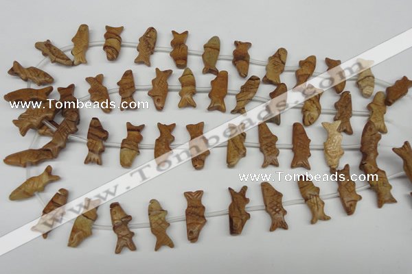 CFG855 Top-drilled 10*23mm carved animal wood jasper beads