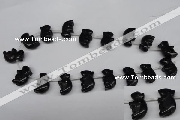 CFG860 Top-drilled 15*24mm carved animal black agate beads