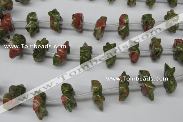 CFG862 Top-drilled 12*18mm carved animal unakite gemstone beads