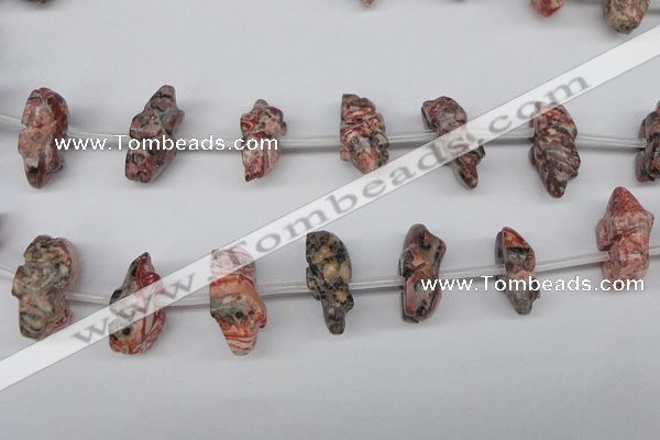 CFG863 Top-drilled 12*18mm carved animal red zebra jasper beads